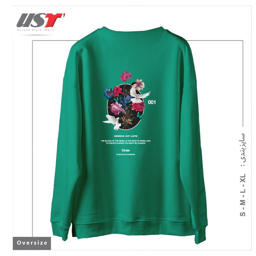 طرح LIFE سوییشرت اورسایزرنگ سبز سدری
