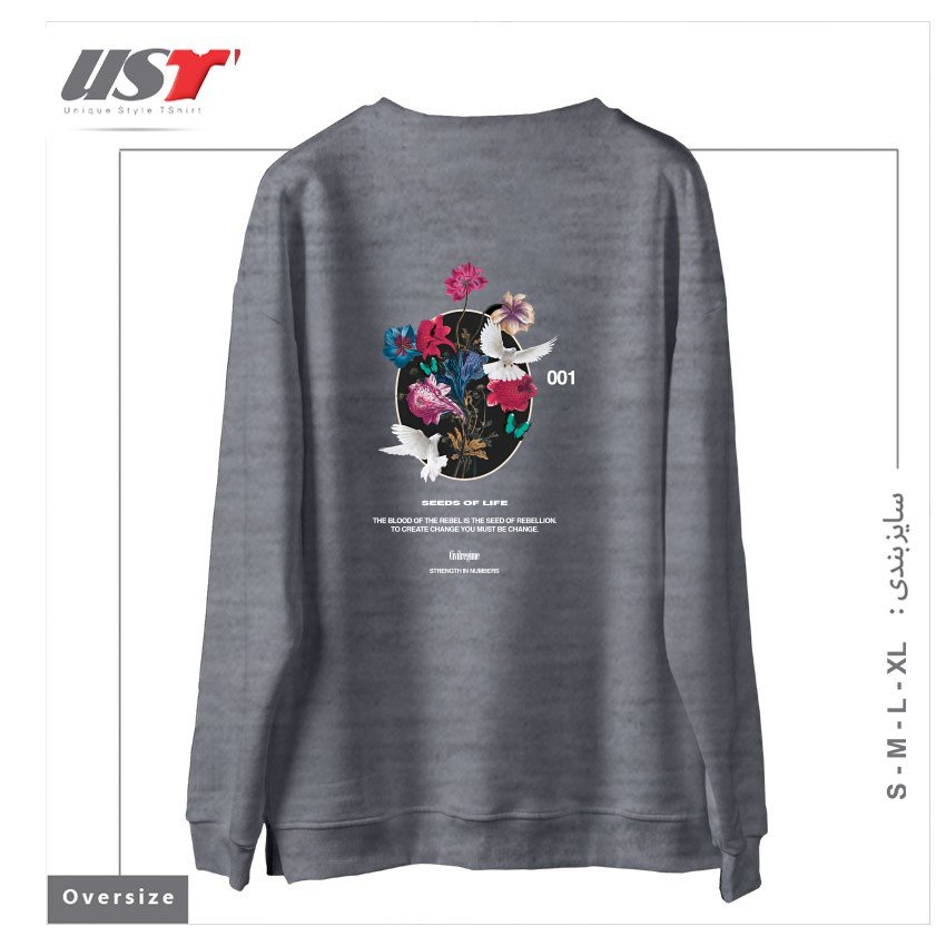 طرح LIFE سوییشرت اورسایزرنگ طوسی ملانژ