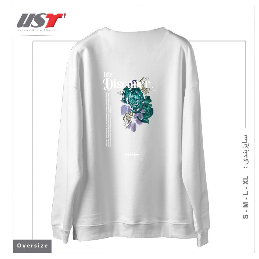 طرح Discover سوییشرت اورسایزرنگ سفید