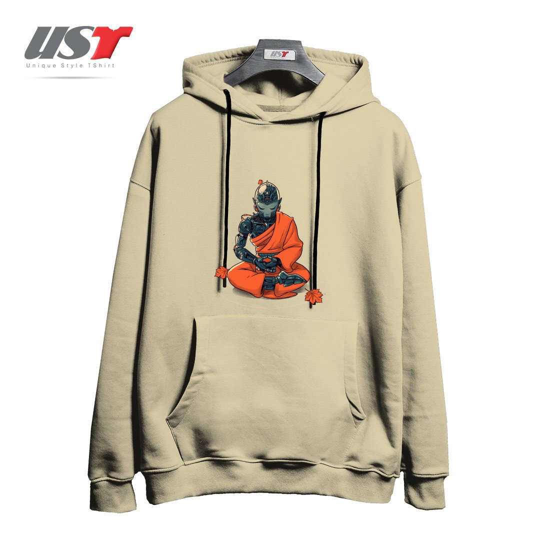 طرح MEDITATION ROBOT MONK هودی اورسایزرنگ نخودی