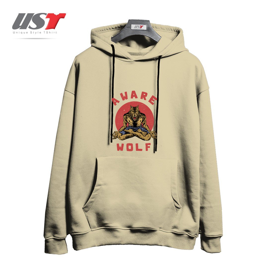 طرح AWARE WOLF هودی اورسایزرنگ نخودی