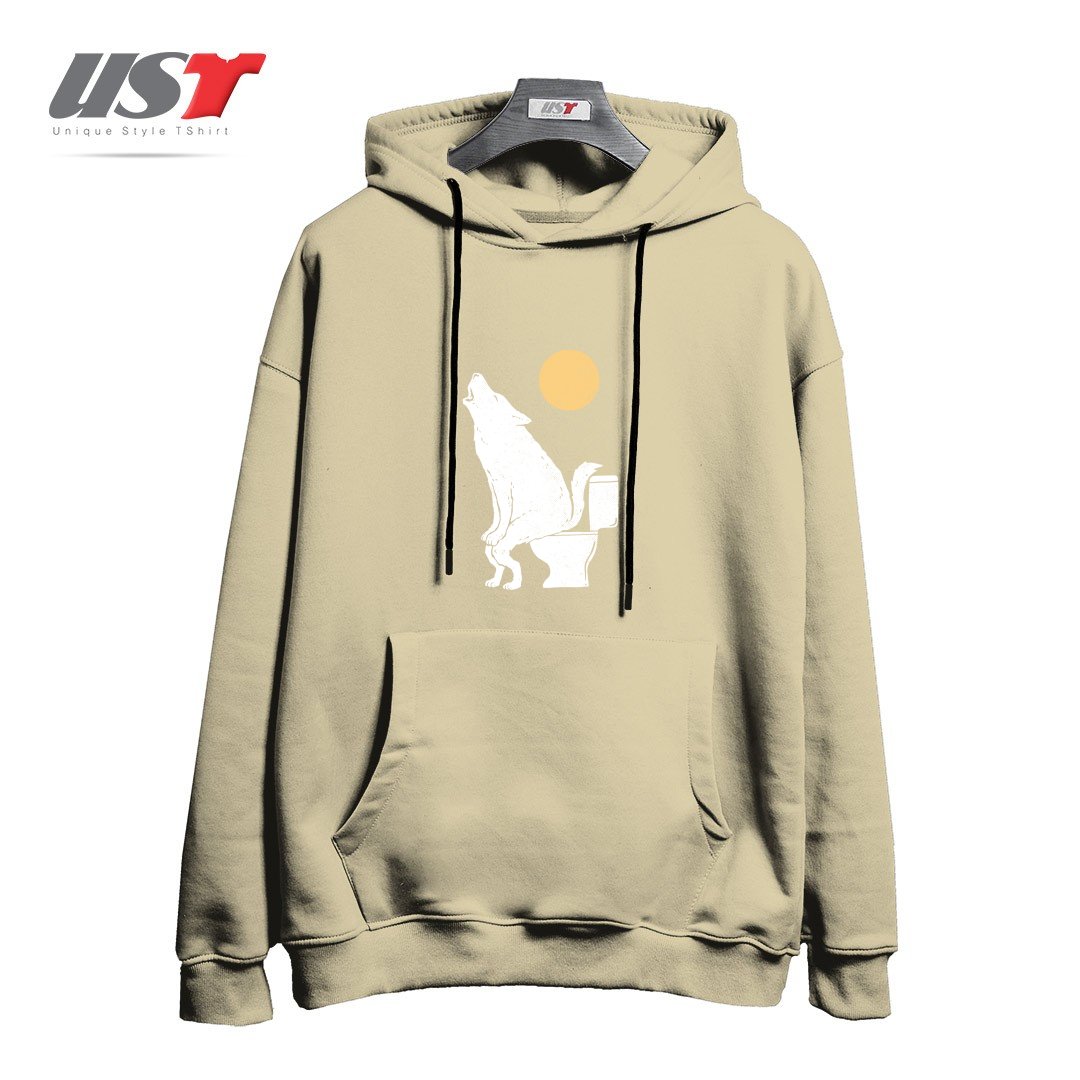 طرح HOWLING AT NIGHT هودی اورسایزرنگ نخودی