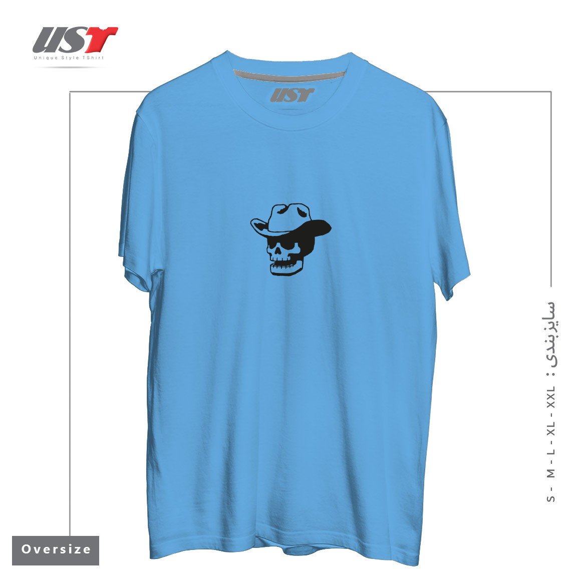 طرح COWBOY SKULL تیشرت اورسایزرنگ آبی روشن