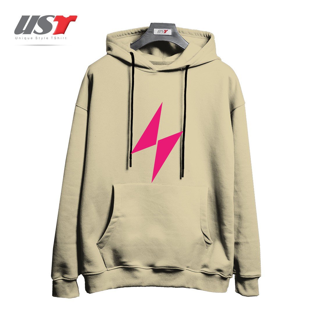 طرح ELECTRIC BOLT - FULL FRONTAL - ELECTRIC PINK هودی اورسایزرنگ نخودی