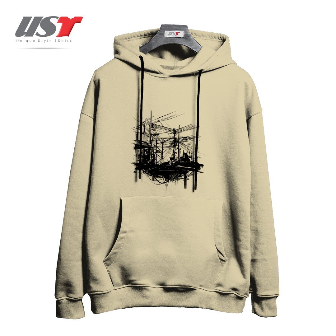 طرح ELECTRIC STREET هودی اورسایزرنگ نخودی