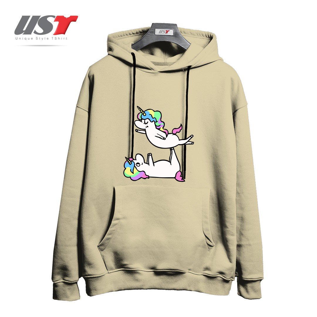 طرح ACROYOGA UNICORN هودی اورسایزرنگ نخودی