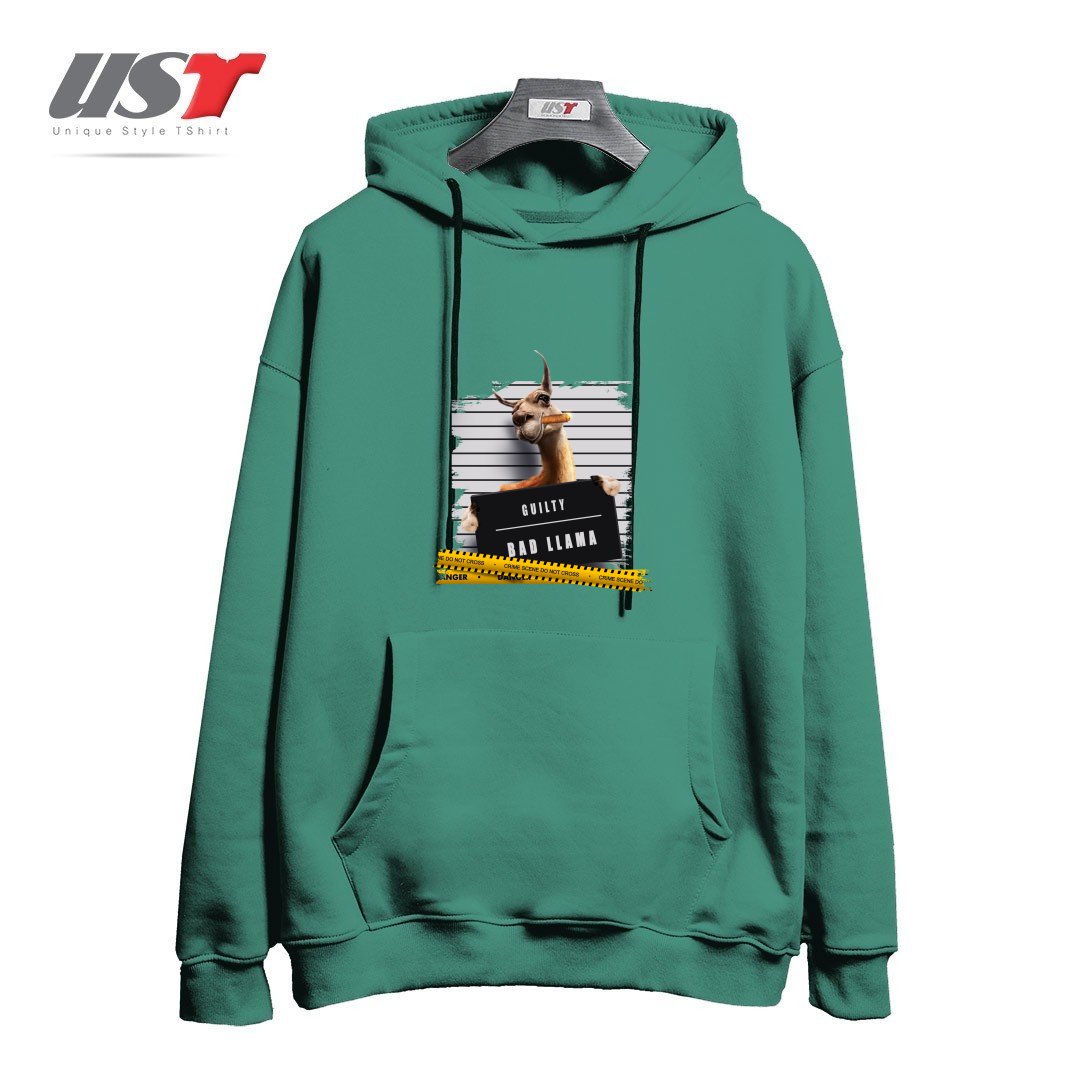 طرح THUG LLAMA هودی اورسایزرنگ سبز سدری