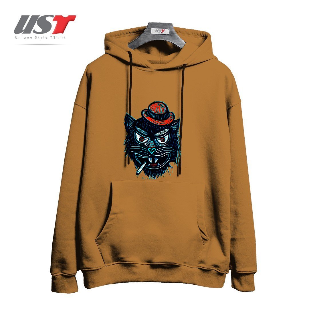 طرح TOUGH CAT هودی اورسایزرنگ نسکافه ای