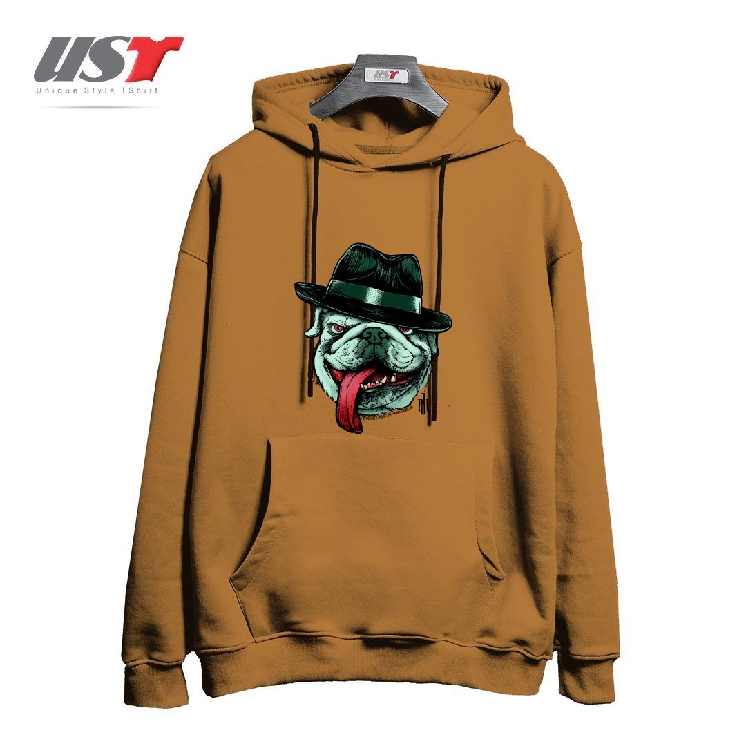 طرح WISEGUY BULLDOG هودی اورسایزرنگ نسکافه ای