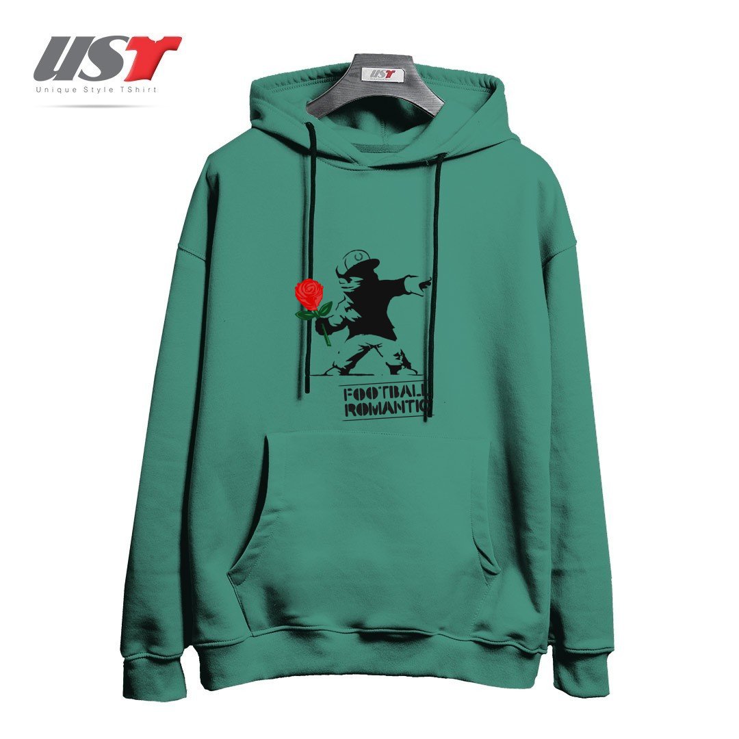 طرح FOOTBALL ROMANTIC هودی اورسایزرنگ سبز سدری