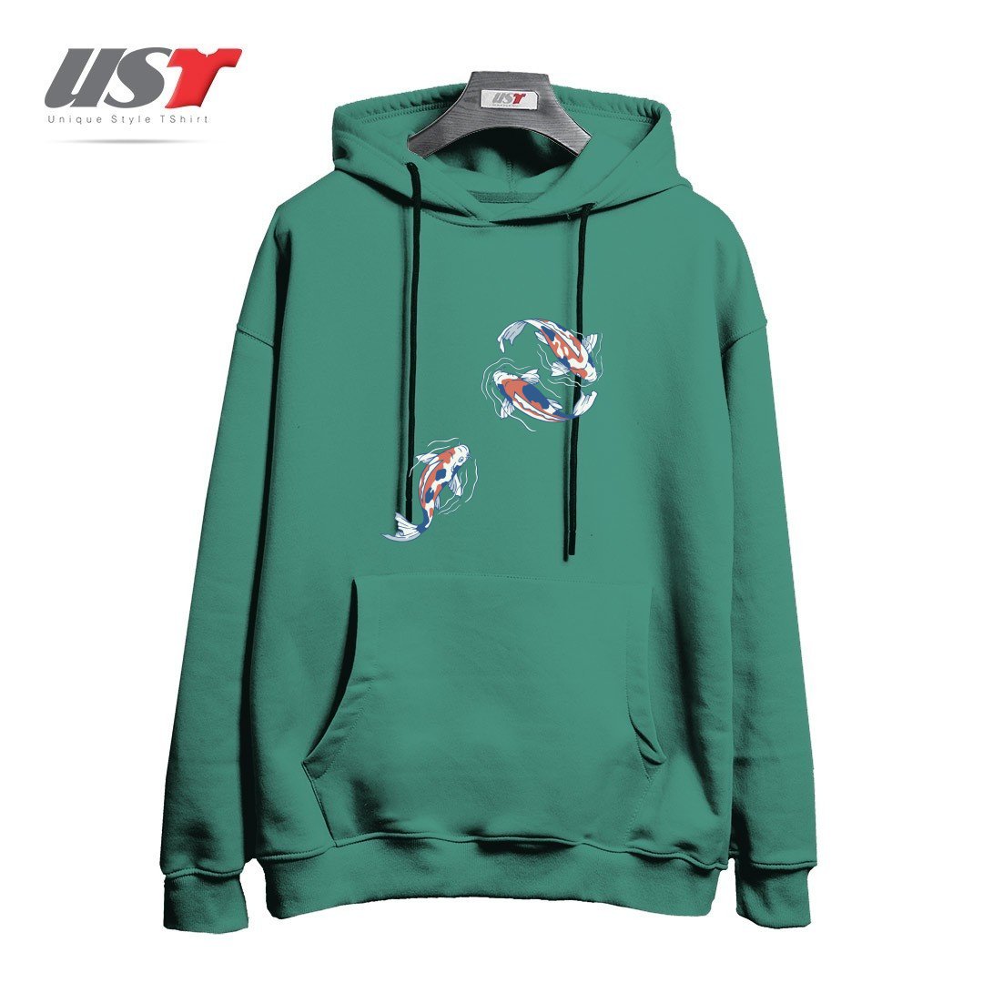 طرح KOI LAKE TRADITIONAL JAPANESE BY TOBE FONSECA هودی اورسایزرنگ سبز سدری