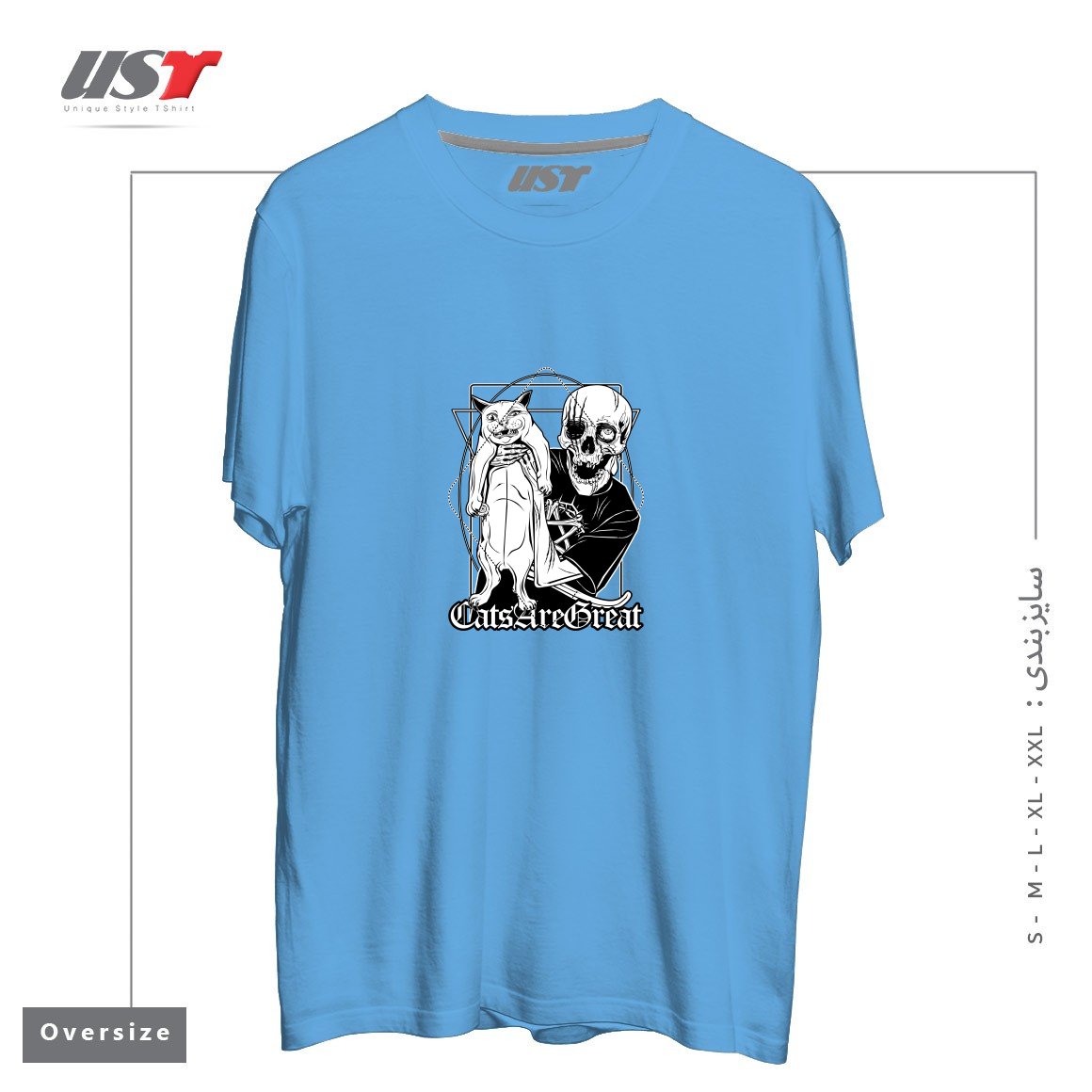 طرح CATS ARE GREAT تیشرت اورسایزرنگ آبی روشن