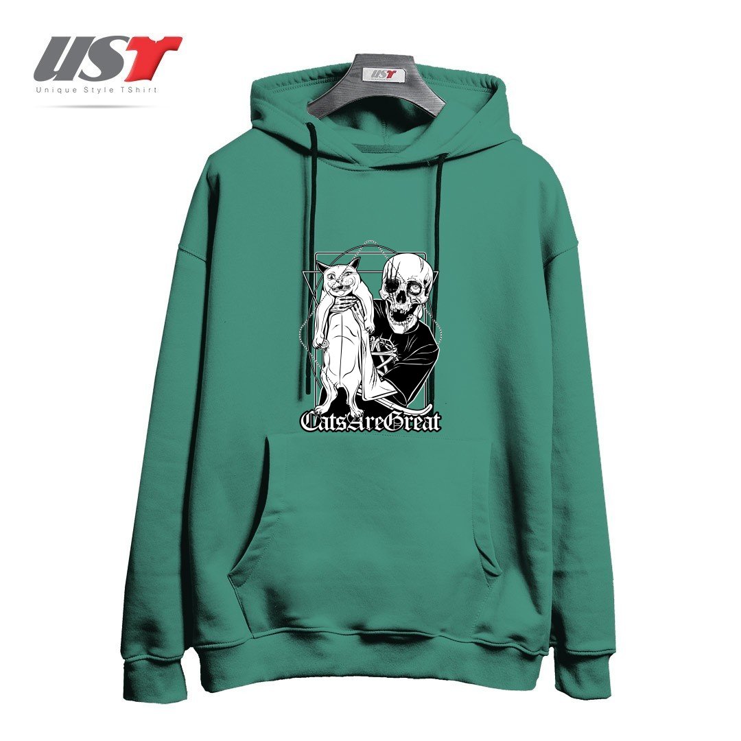 طرح CATS ARE GREAT هودی اورسایزرنگ سبز سدری