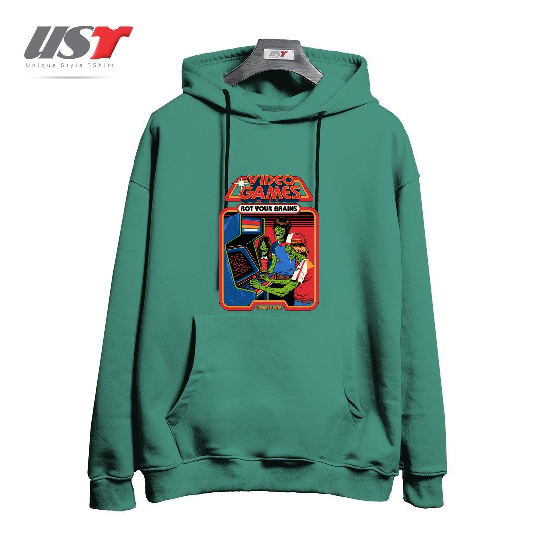 طرح VIDEO GAMES ROT YOUR BRAINS هودی اورسایزرنگ سبز سدری