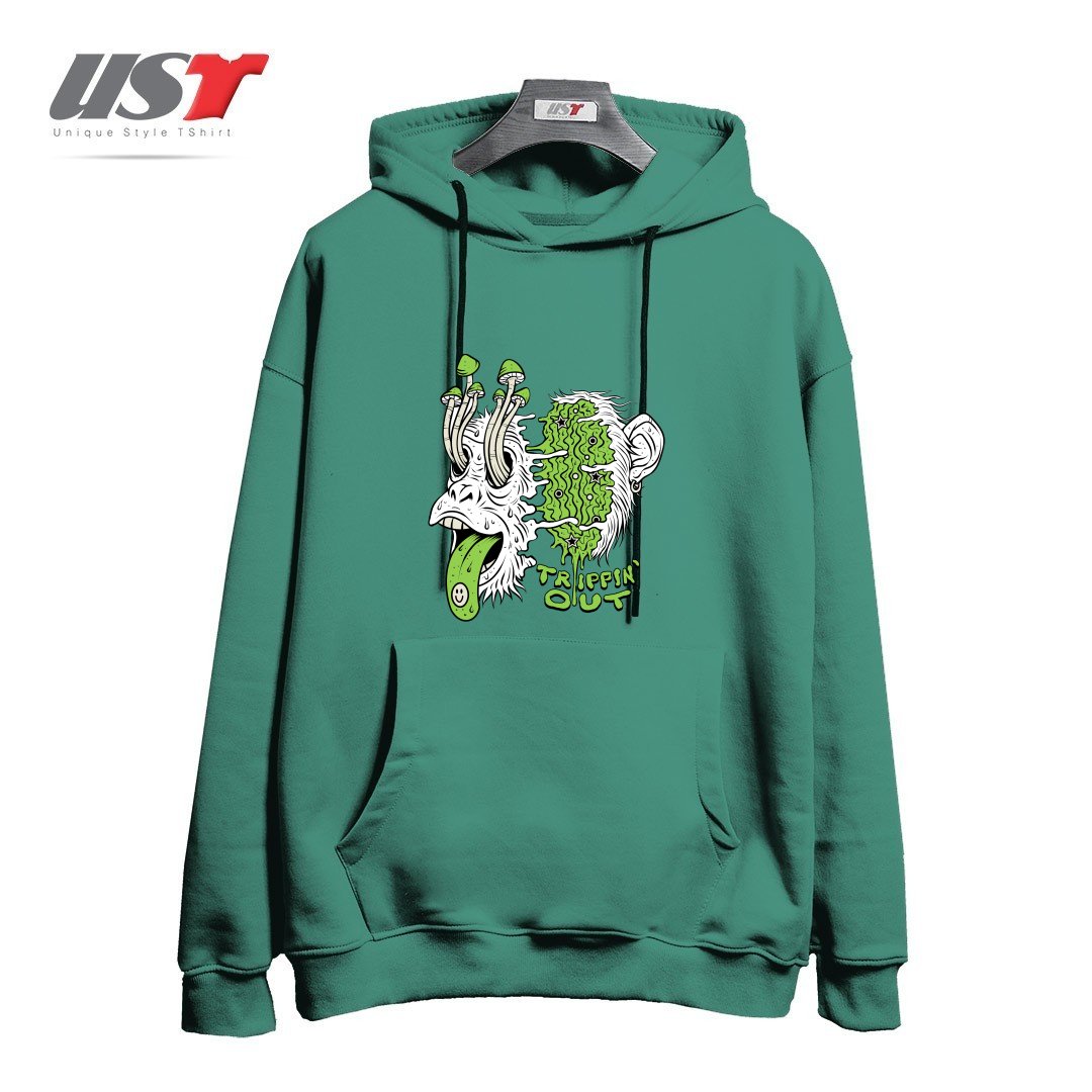 طرح TRIPPIN OUT هودی اورسایزرنگ سبز سدری