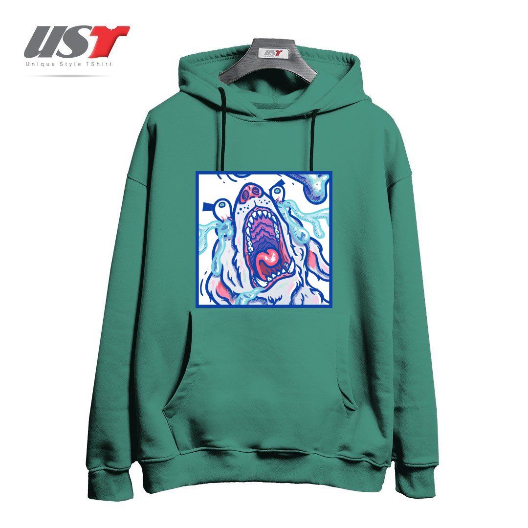 طرح DOGGY CUBE هودی اورسایزرنگ سبز سدری