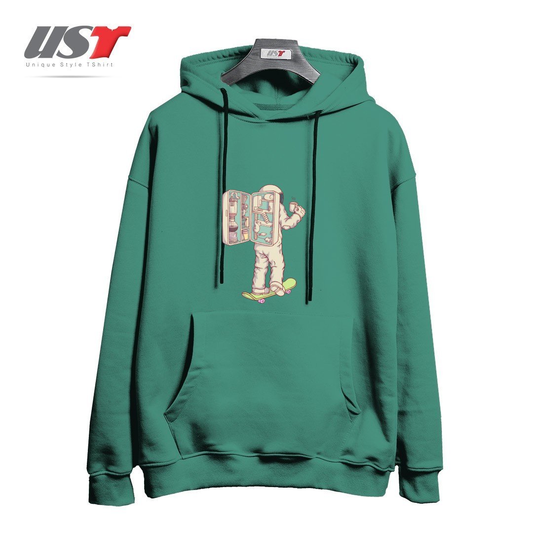 طرح BACKPACK OF ASTRONAUT هودی اورسایزرنگ سبز سدری