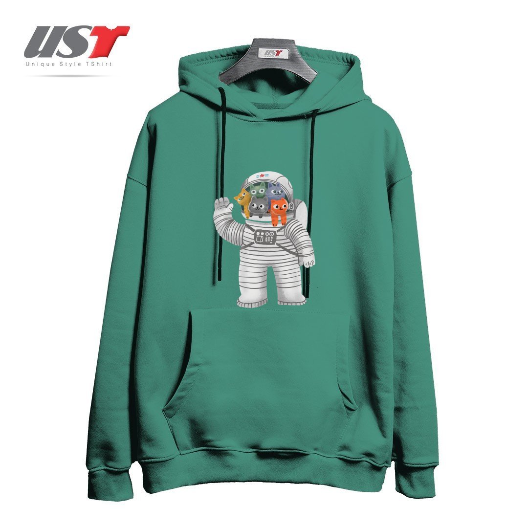 طرح CATSTRONAUT هودی اورسایزرنگ سبز سدری