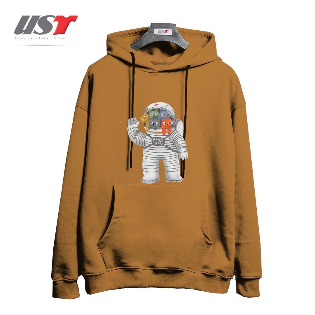 طرح CATSTRONAUT هودی اورسایزرنگ نسکافه ای