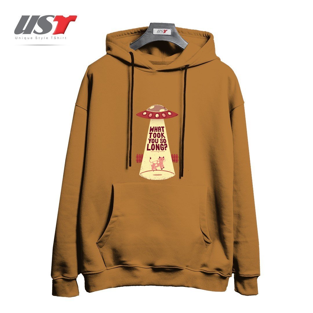 طرح WHY DID YOU TOOK SO LONG ALIEN FUNNY T-SHIRT هودی اورسایزرنگ نسکافه ای
