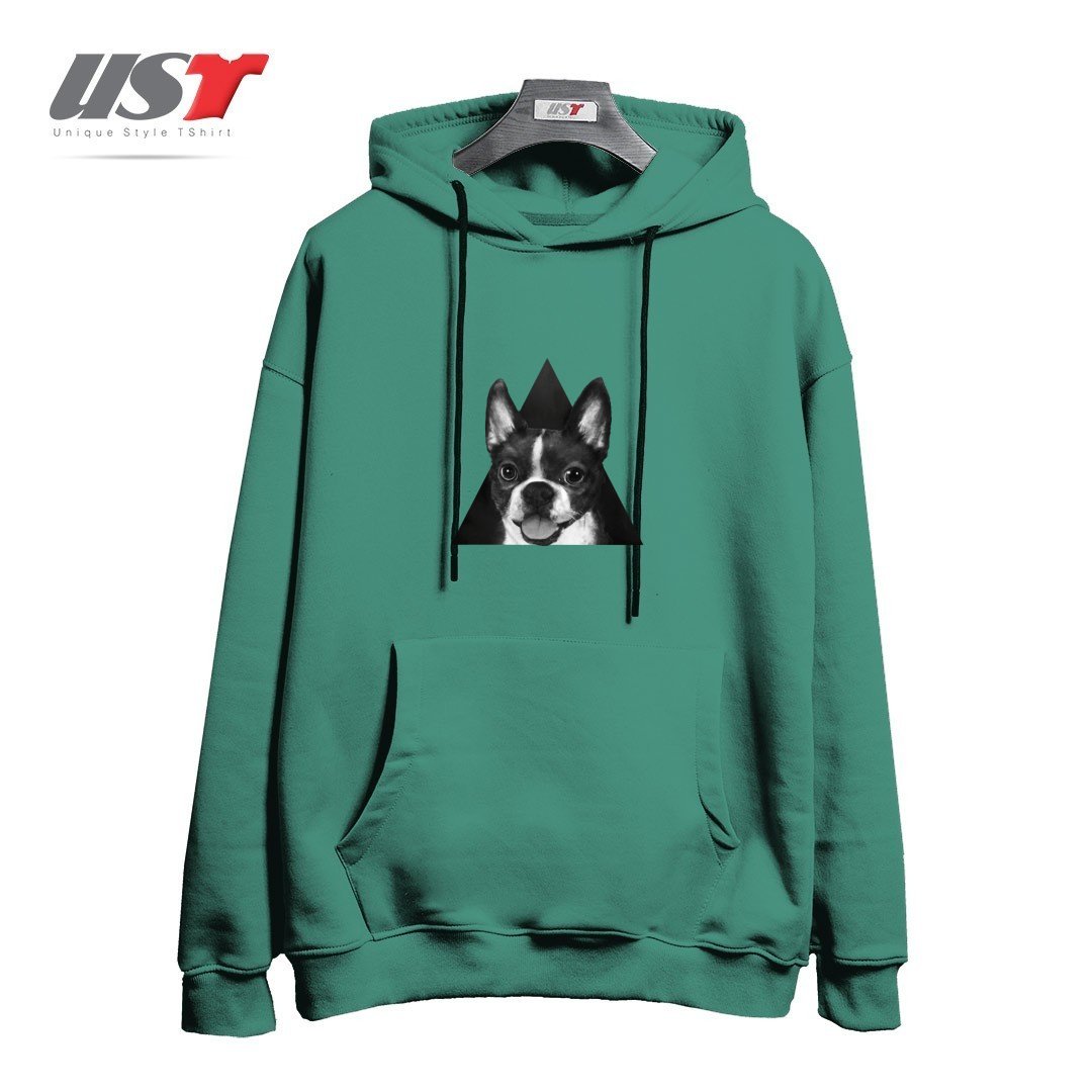 طرح BOSTON TERRIER هودی اورسایزرنگ سبز سدری