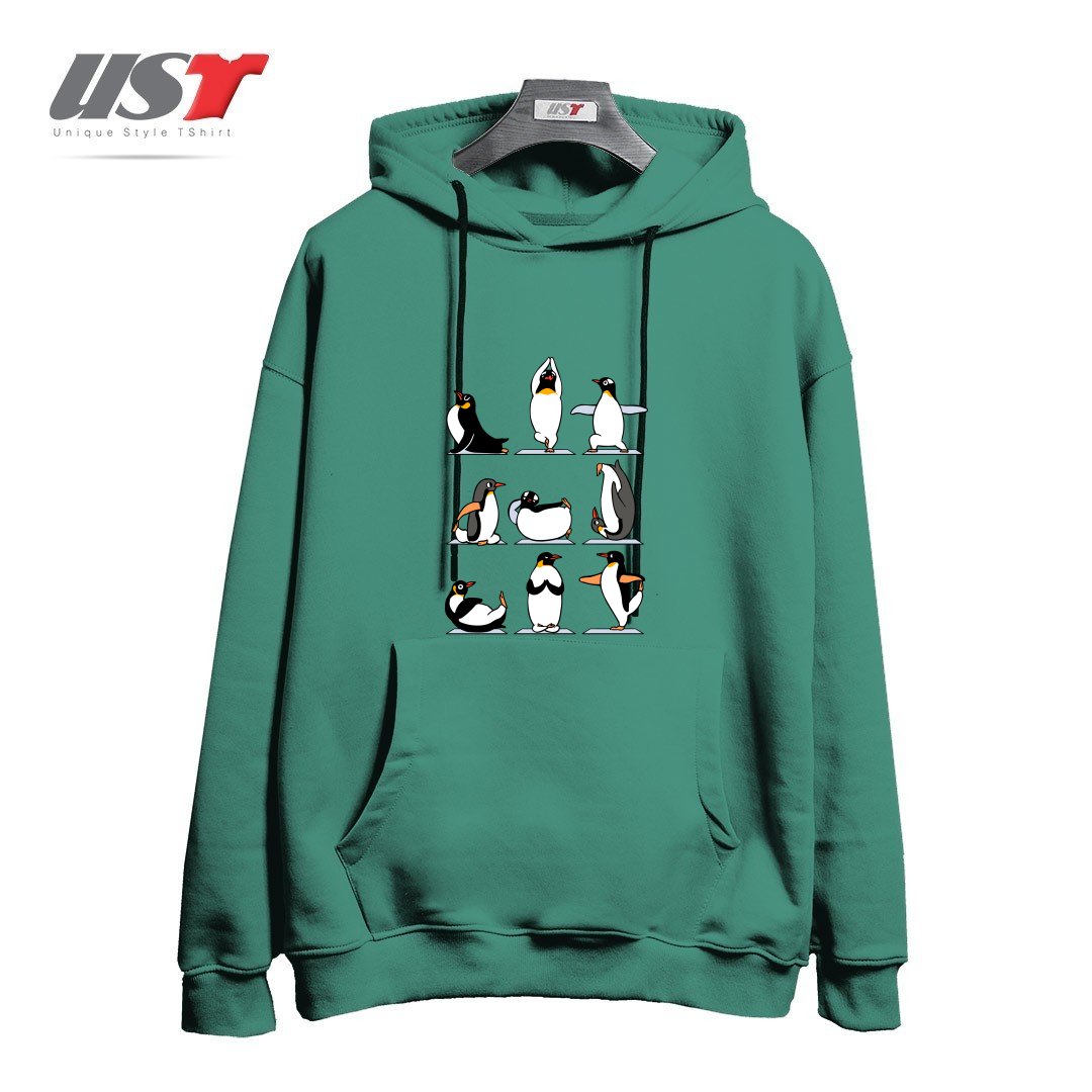 طرح PENGUIN YOGA هودی اورسایزرنگ سبز سدری