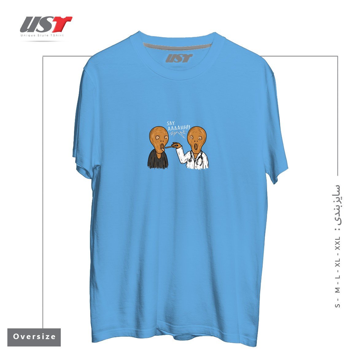 طرح DOCTOR MUNCH! تیشرت اورسایزرنگ آبی روشن