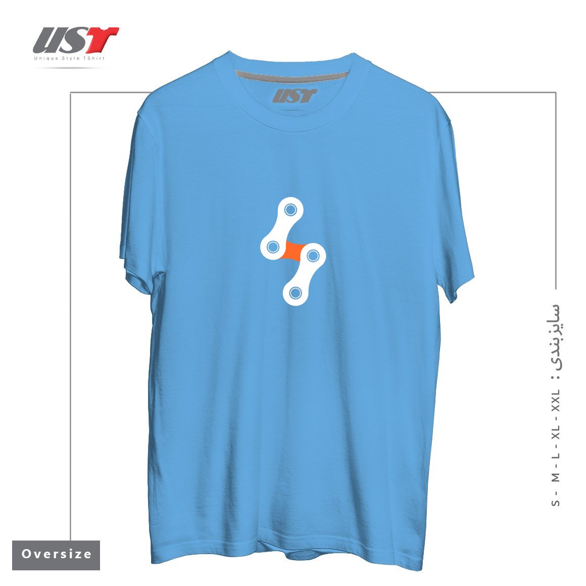 طرح BIKE BOLT - ORANGE تیشرت اورسایزرنگ آبی روشن