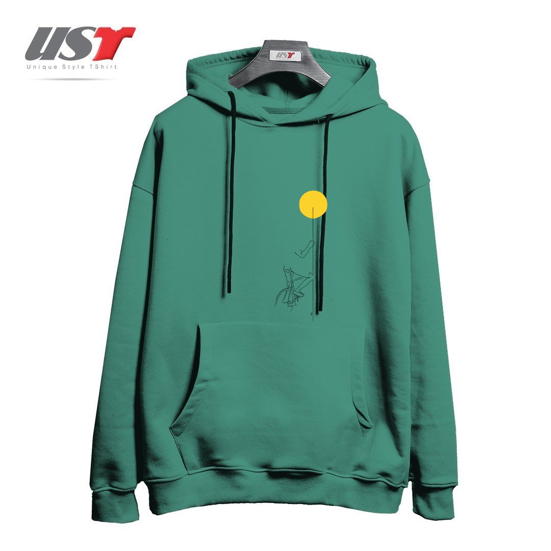 طرح YELLOW BIKE هودی اورسایزرنگ سبز سدری