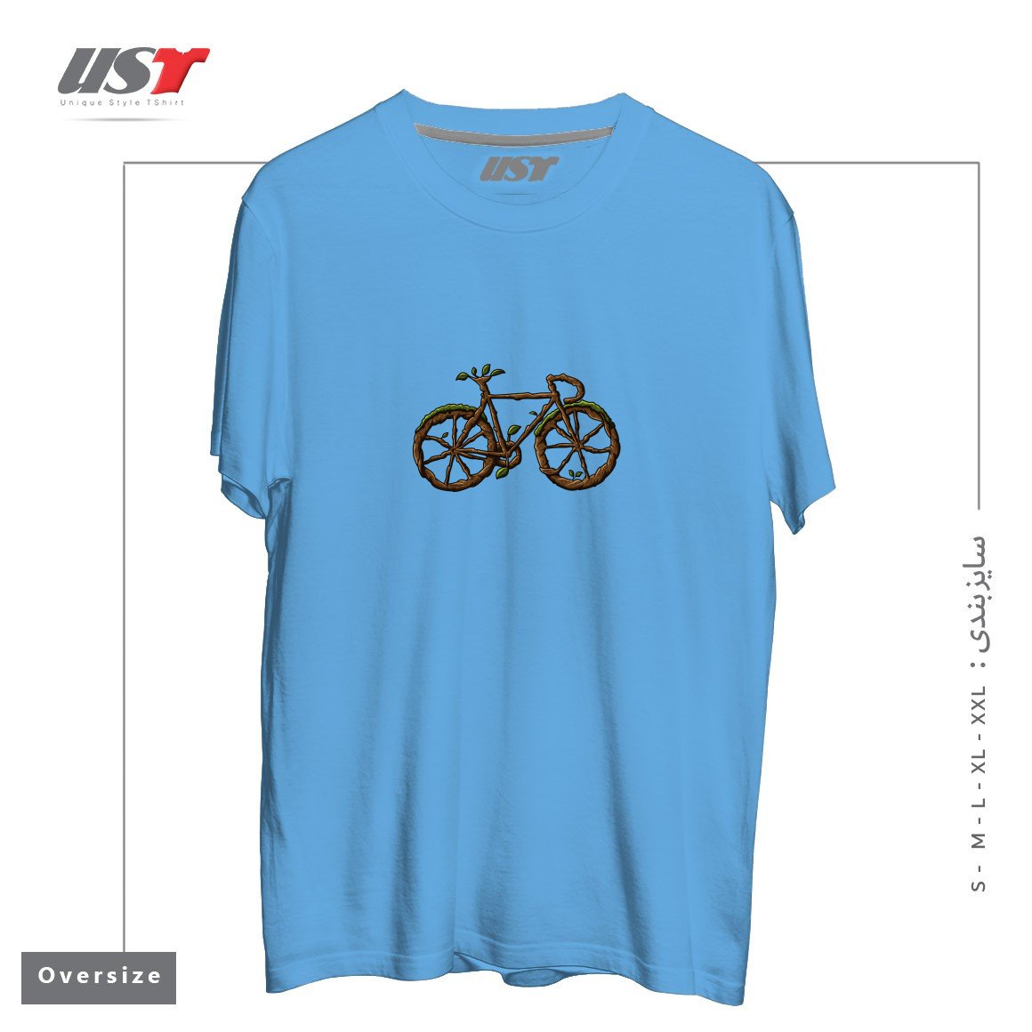 طرح TREE BIKE تیشرت اورسایزرنگ آبی روشن