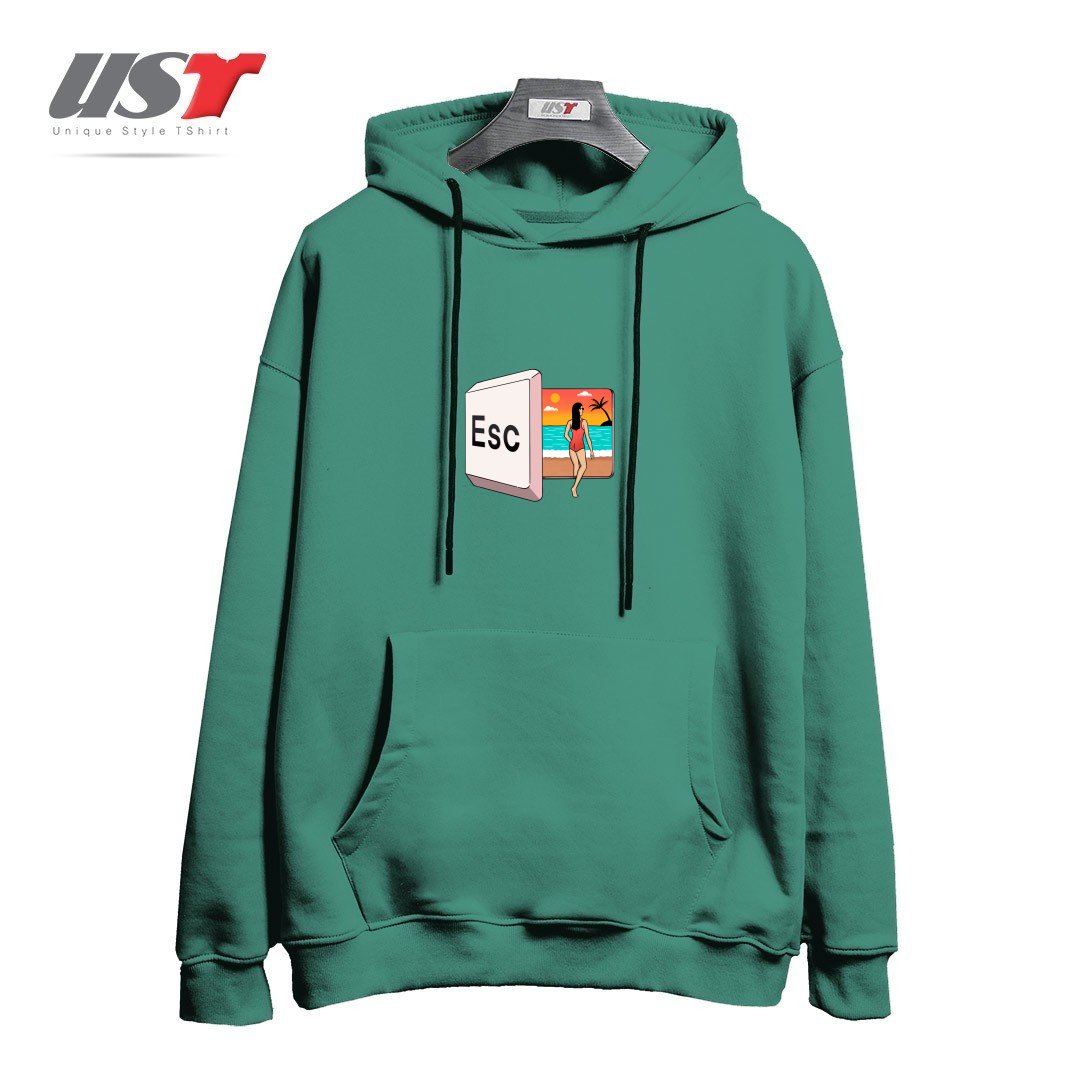 طرح ESCAPE TO THE BEACH هودی اورسایزرنگ سبز سدری