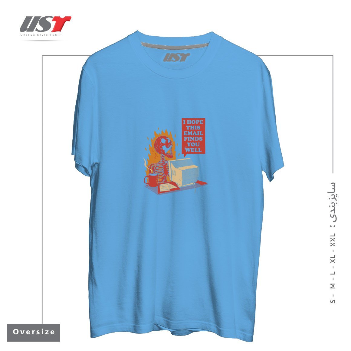 طرح YOU GOT MAIL تیشرت اورسایزرنگ آبی روشن