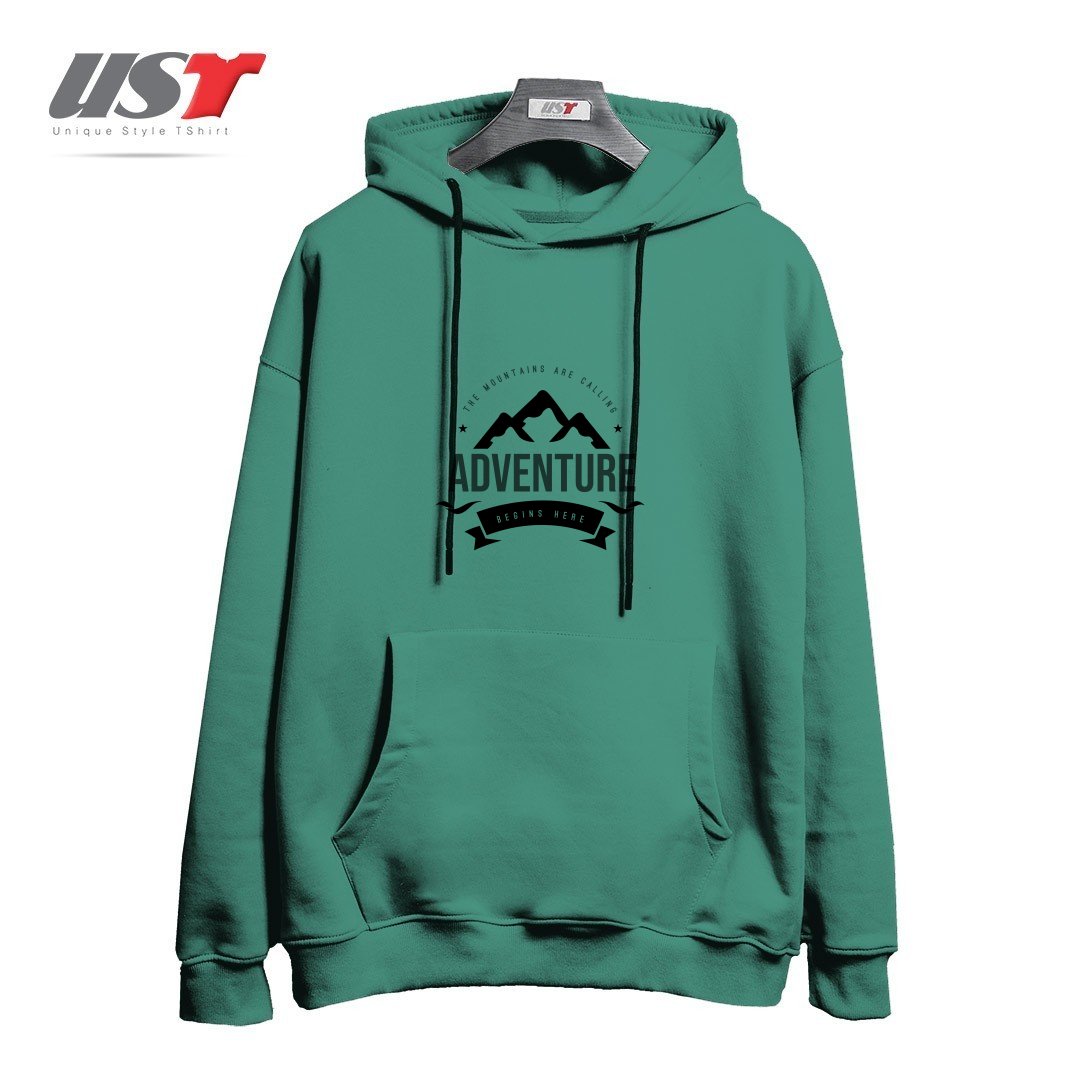 طرح THE MOUNTAINS ARE CALLING T-SHIRT هودی اورسایزرنگ سبز سدری