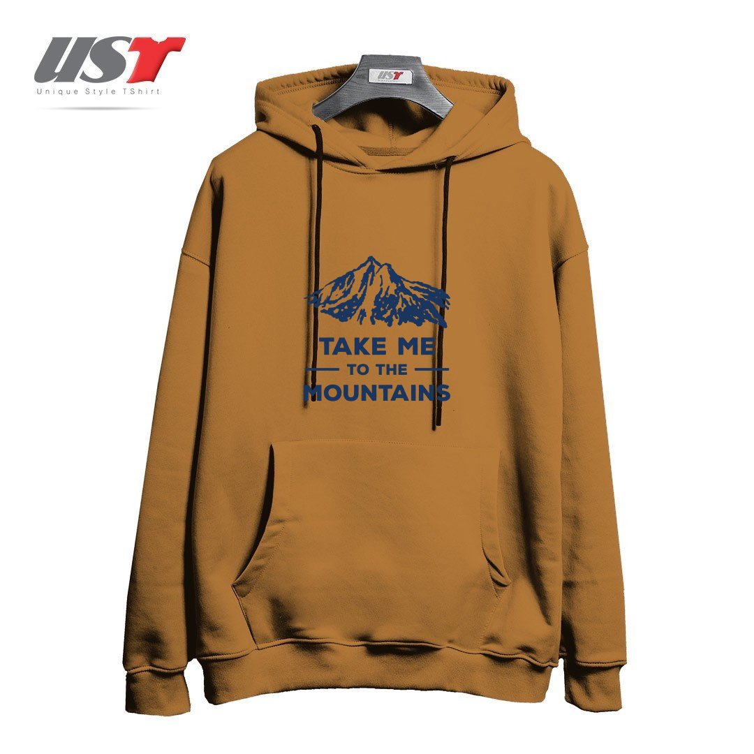 طرح TAKE ME TO THE MOUNTAINS T-SHIRT هودی اورسایزرنگ نسکافه ای