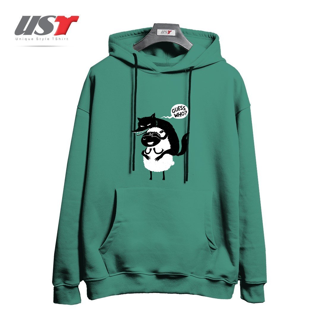 طرح GUESS WHO هودی اورسایزرنگ سبز سدری