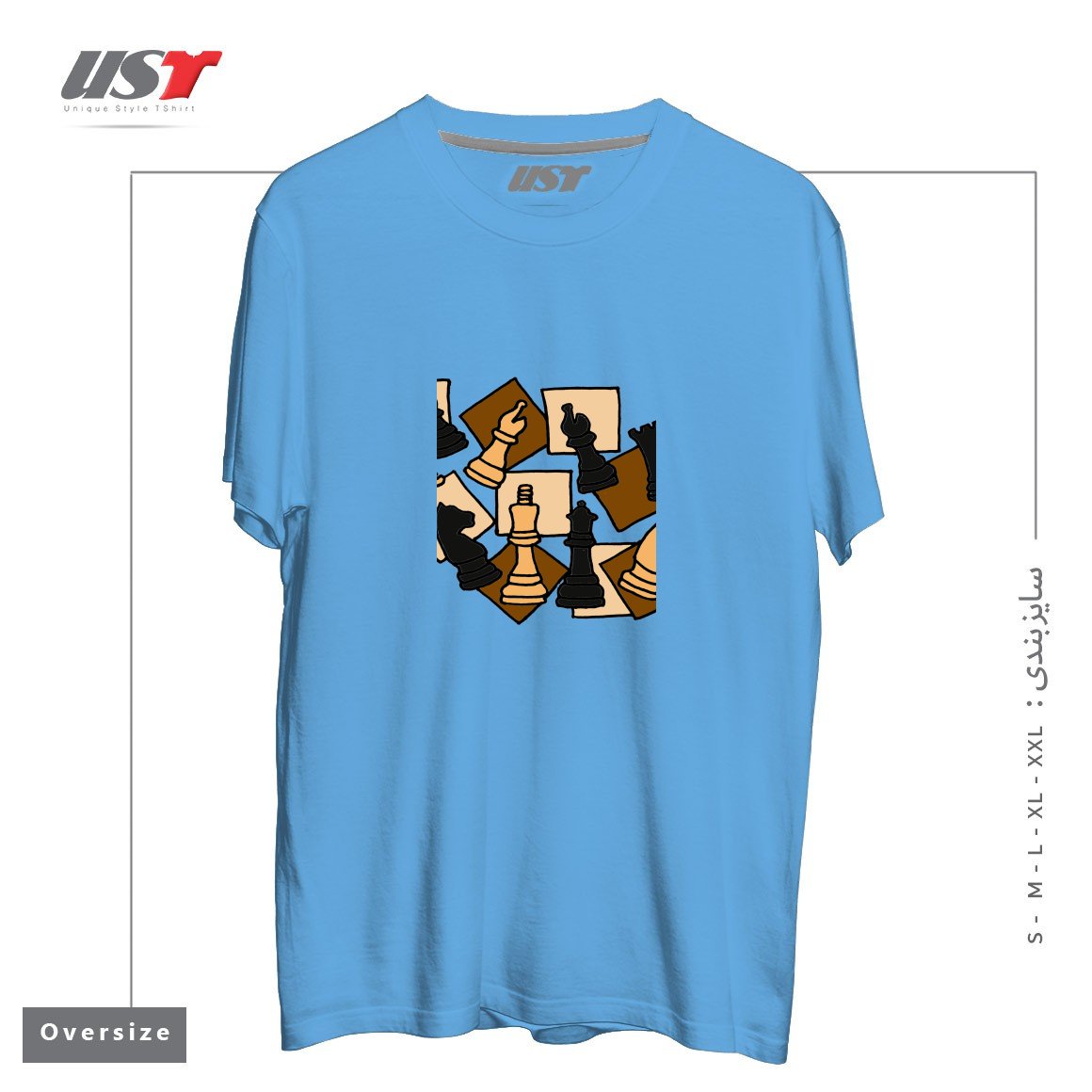 طرح COOL CHESS PIECES CHESS GAME ABSTRACT ART تیشرت اورسایزرنگ آبی روشن