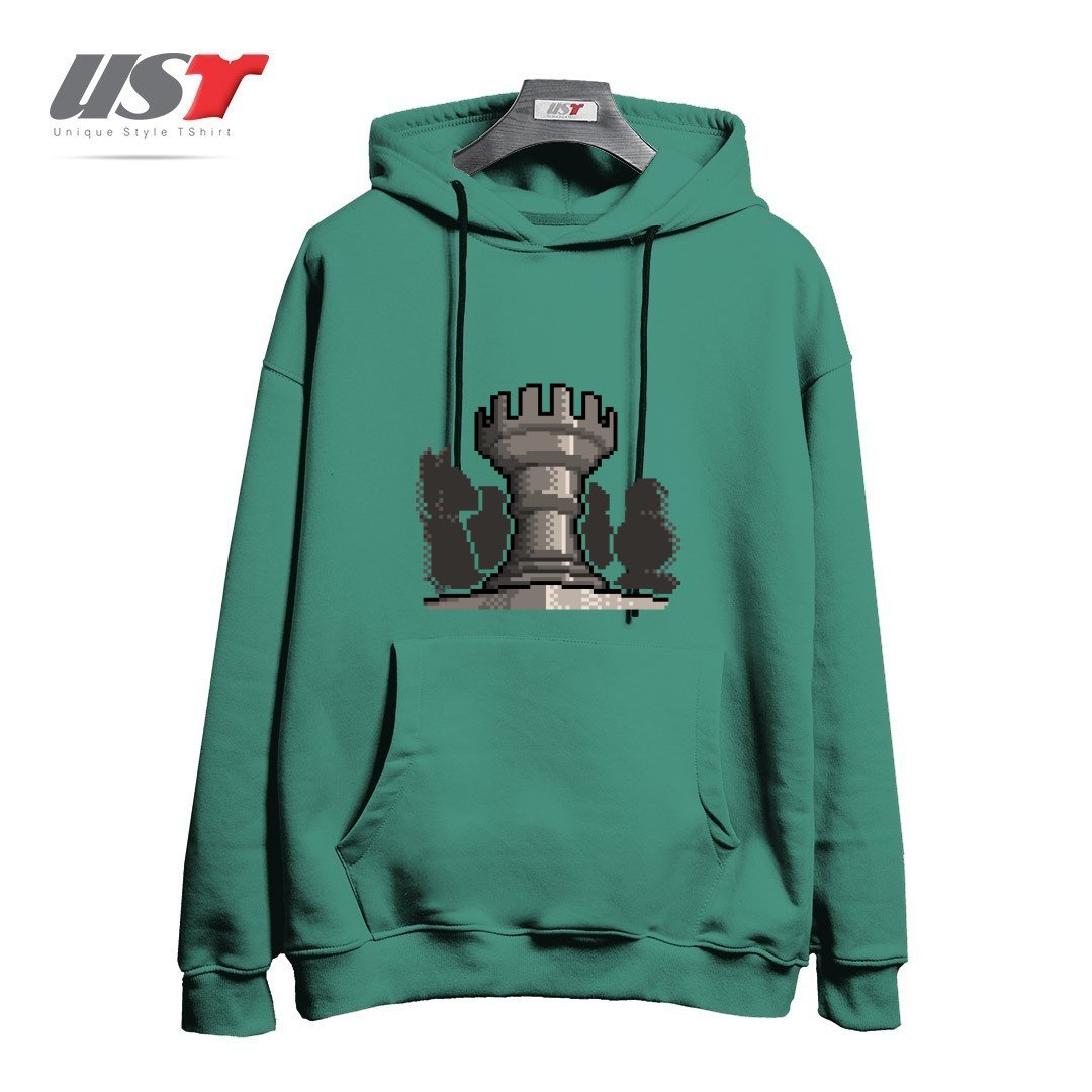 طرح PIXEL CHESS هودی اورسایزرنگ سبز سدری