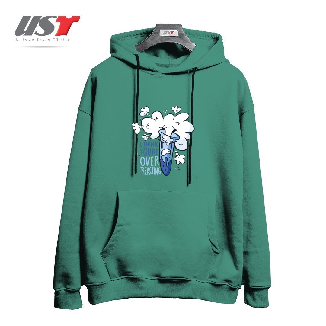 طرح I THINK YOU'RE OVER REACTING هودی اورسایزرنگ سبز سدری