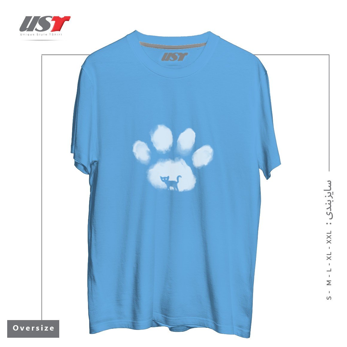 طرح CAT MARK تیشرت اورسایزرنگ آبی روشن