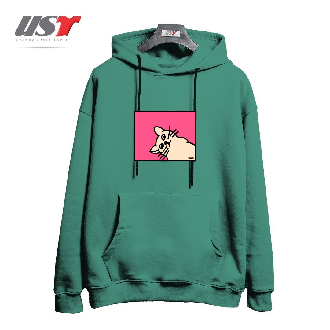 طرح STAY CURIOUS هودی اورسایزرنگ سبز سدری