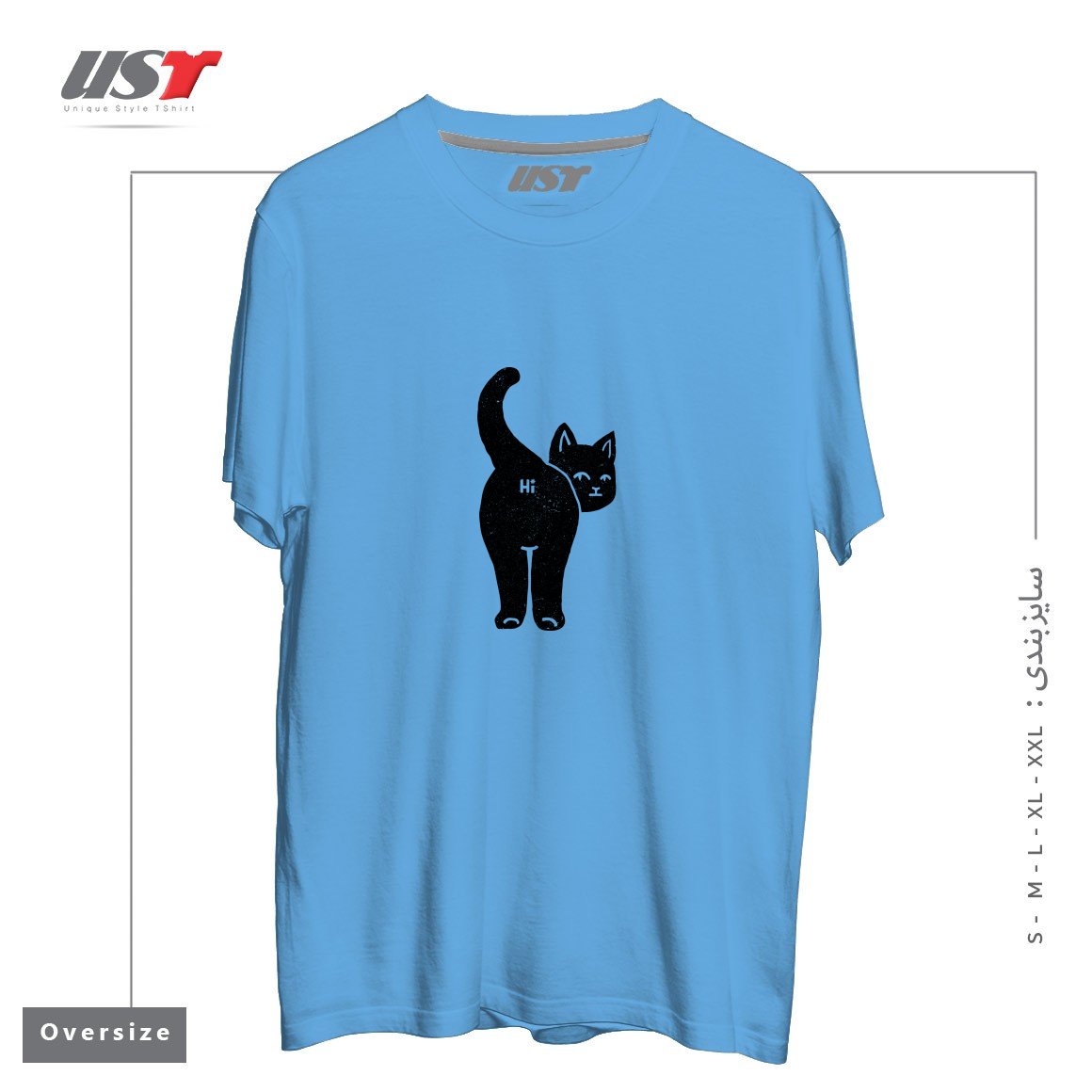 تیشرت اورسایز طرح HELLO CAT BUTT MINIMALIST BLACK BY TOBE FONSECA121212