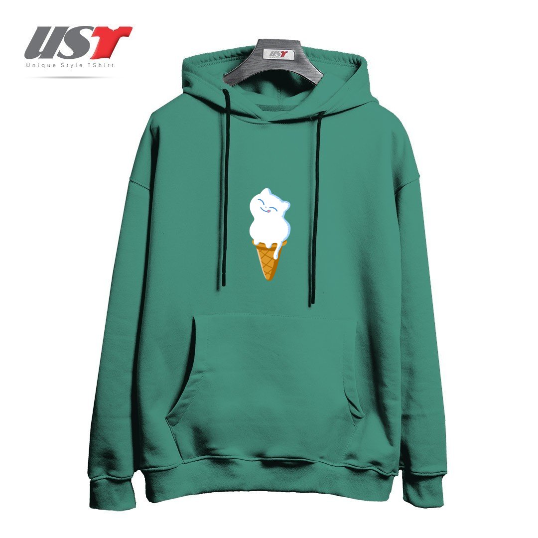 طرح ICE CREAM CAT41545415 هودی اورسایزرنگ سبز سدری