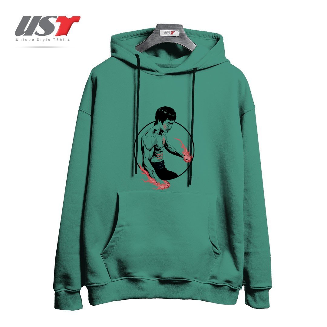 طرح FIST OF FURY هودی اورسایزرنگ سبز سدری