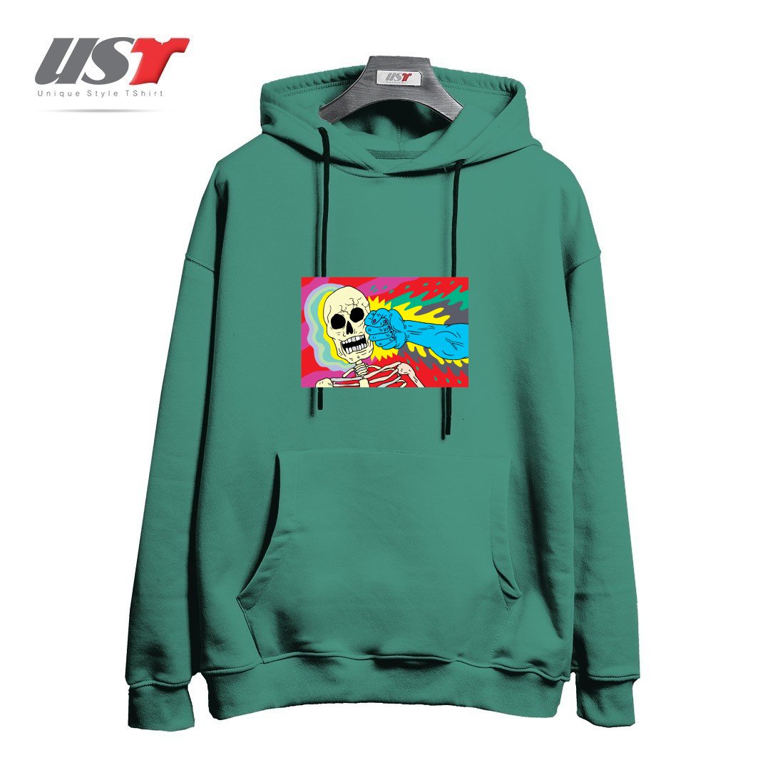 طرح PUNCHING DEATH هودی اورسایزرنگ سبز سدری