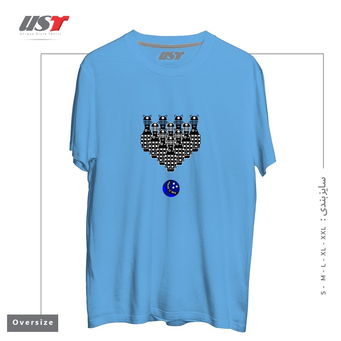 طرح DALEK BOWLING تیشرت اورسایزرنگ آبی روشن