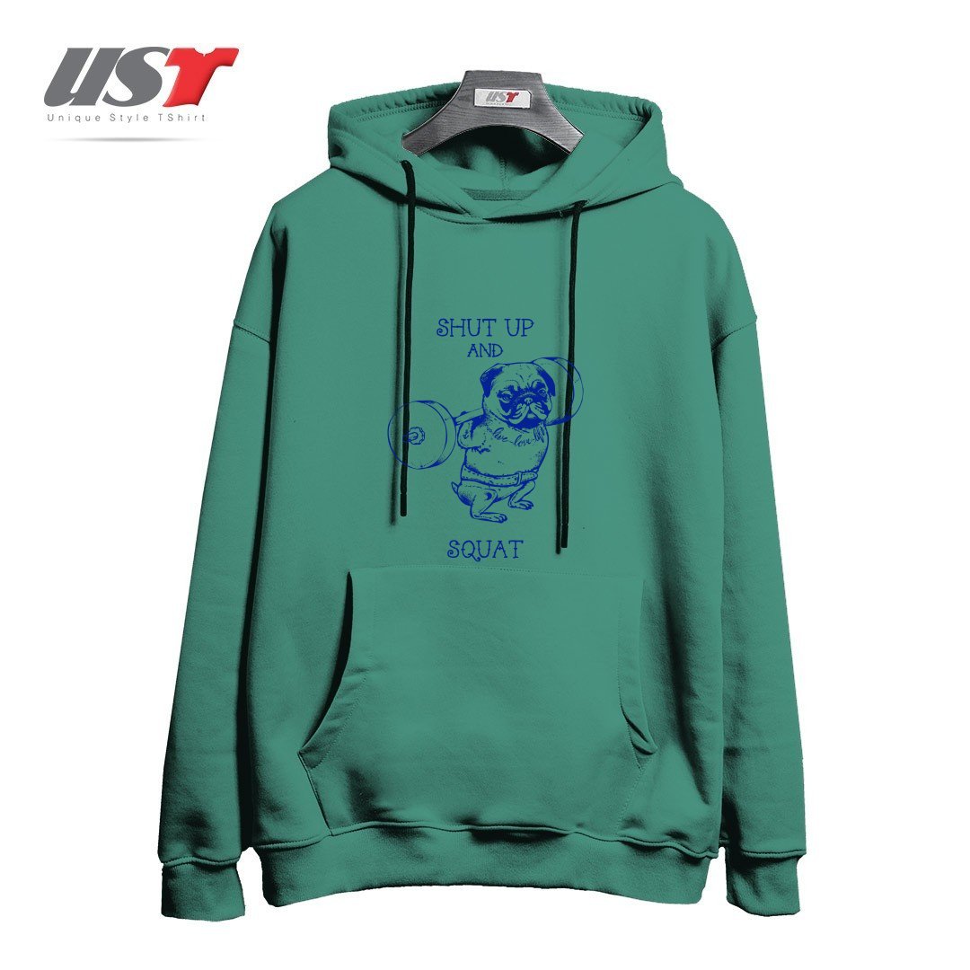 طرح SHUT UP AND SQUAT هودی اورسایزرنگ سبز سدری