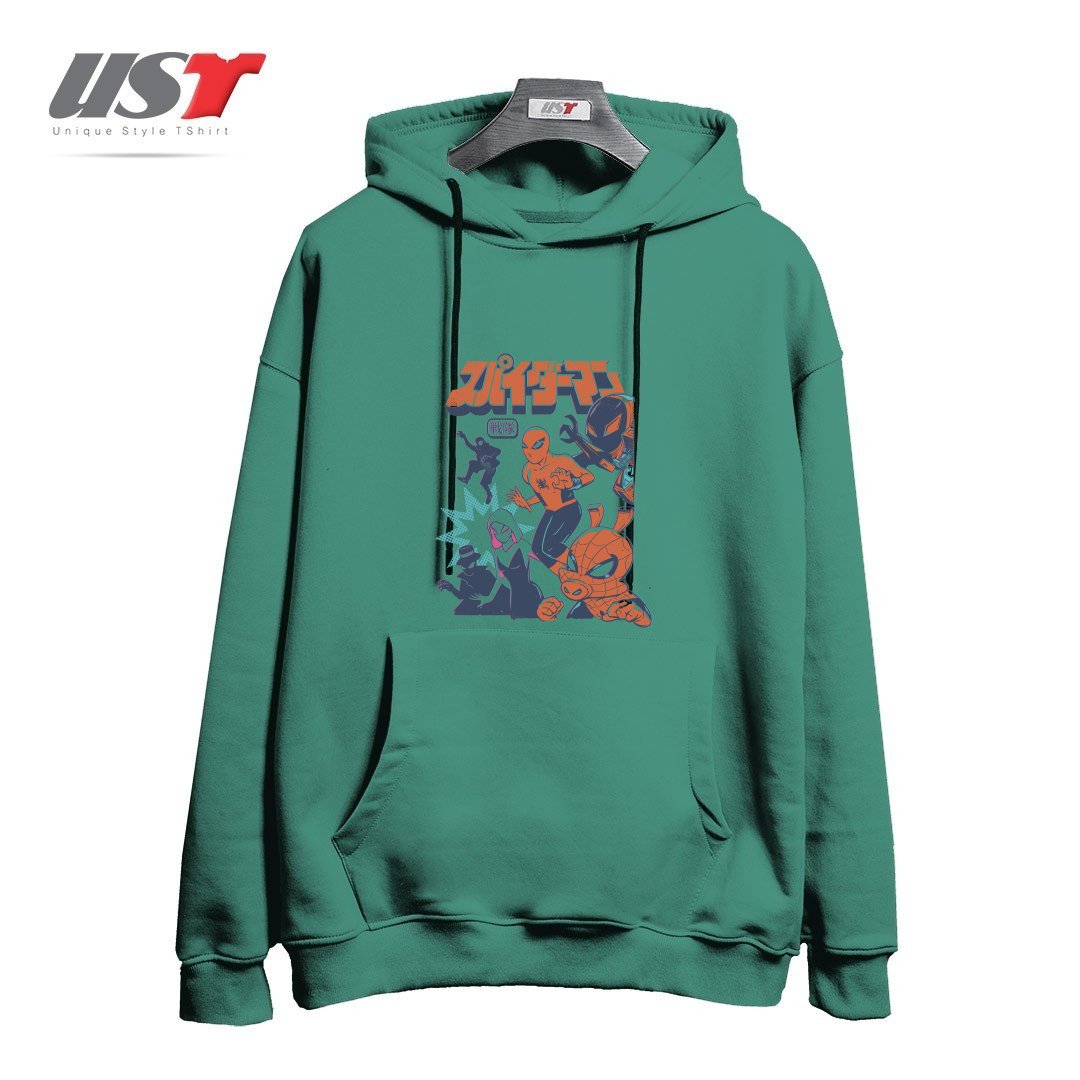 طرح SPIDER SQUADRON هودی اورسایزرنگ سبز سدری