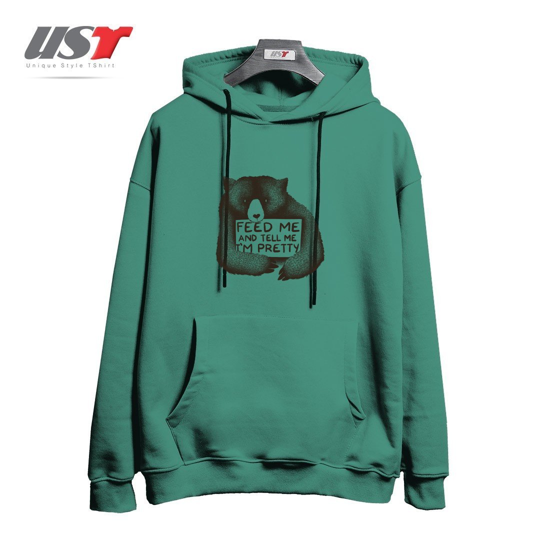 طرح FEED ME AND TELL ME I'M PRETTY هودی اورسایزرنگ سبز سدری