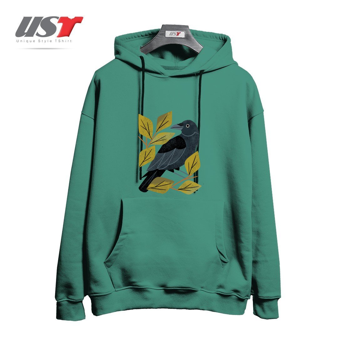 طرح PERCHING RAVEN هودی اورسایزرنگ سبز سدری