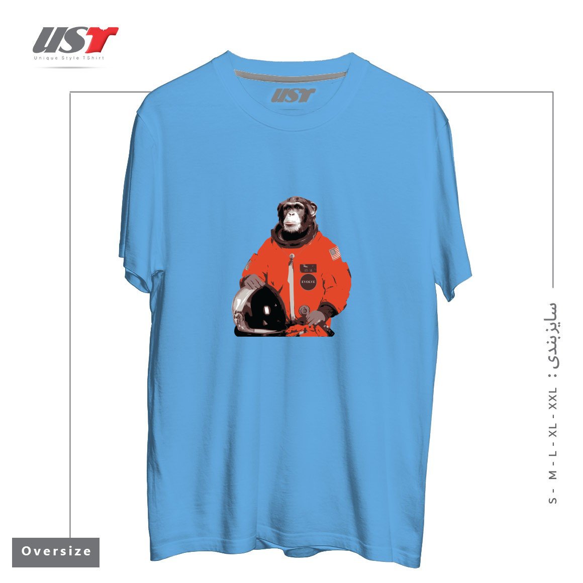 طرح SPACE MONKEY32154 تیشرت اورسایزرنگ آبی روشن